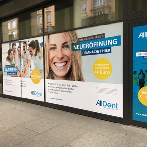 Schaufenster Neueröffnung Standort AllDent 